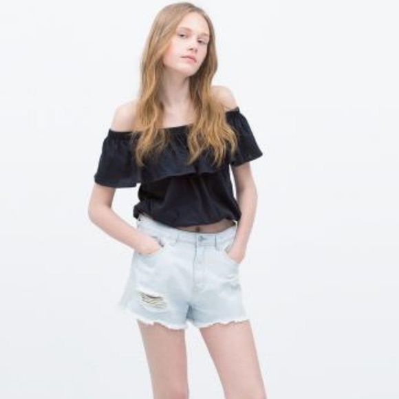 ZARA HIGH WAISTED DENIM SHORT SHORTS - Picture 1 of 5